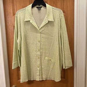 Ali Miles Light Green and White Textured Top